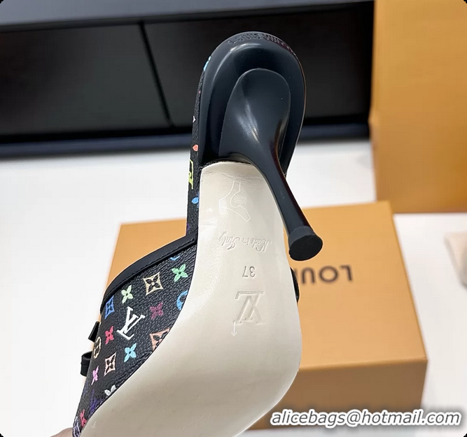Pretty Style Louis Vuitton LVxTM 6AM Bow Heeled Slides Sandals Black Multicolor Monogram Canvas 6061702