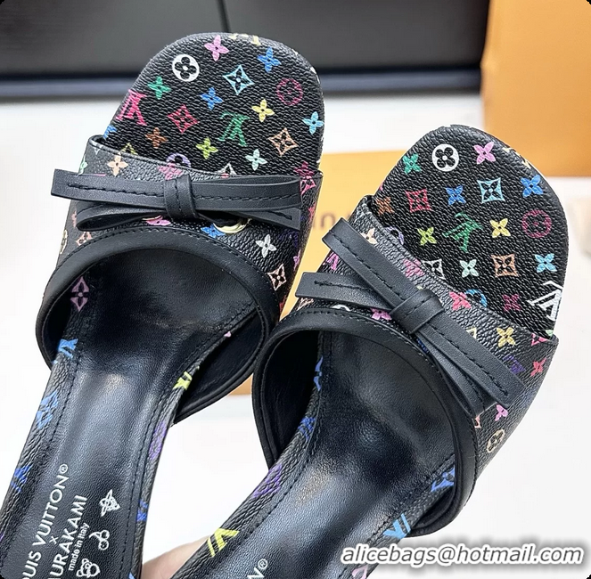 Pretty Style Louis Vuitton LVxTM 6AM Bow Heeled Slides Sandals Black Multicolor Monogram Canvas 6061702