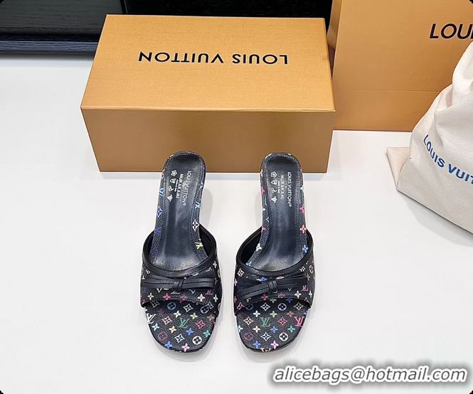 Top Grade Louis Vuitton LVxTM 6AM Bow Heeled Slides Sandals Black Multicolor Monogram Canvas 6061702