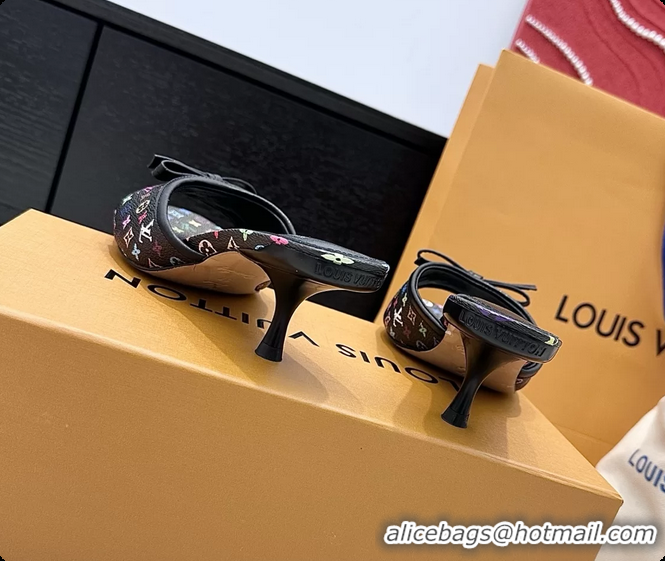 Top Grade Louis Vuitton LVxTM 6AM Bow Heeled Slides Sandals Black Multicolor Monogram Canvas 6061702