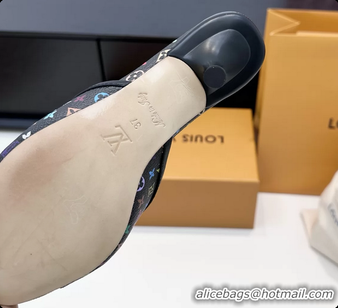 Top Grade Louis Vuitton LVxTM 6AM Bow Heeled Slides Sandals Black Multicolor Monogram Canvas 6061702