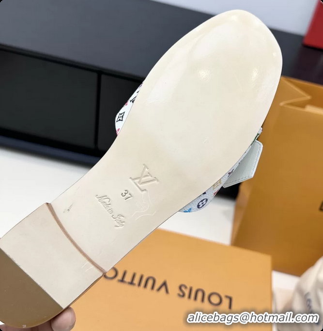 Durable Louis Vuitton LV Frame Falt Mules Slides Sandals White Multicolor Monogram Canvas 6061703