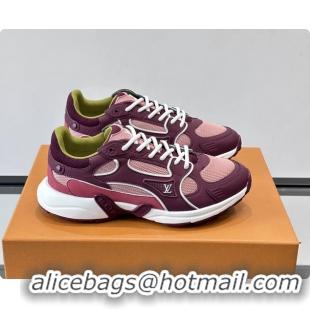 Shop Duplicate Louis Vuitton LV Olympia Sneaker Burgundy Pink Lace Technical Mesh and Nubuck Leather 6061704