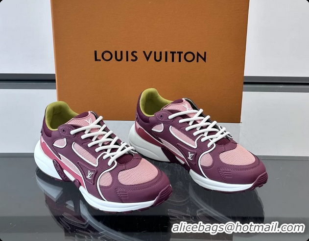 Shop Duplicate Louis Vuitton LV Olympia Sneaker Burgundy Pink Lace Technical Mesh and Nubuck Leather 6061704