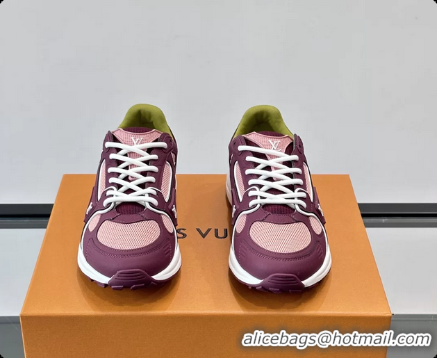Shop Duplicate Louis Vuitton LV Olympia Sneaker Burgundy Pink Lace Technical Mesh and Nubuck Leather 6061704