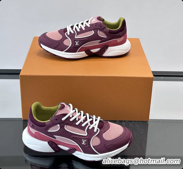 Shop Duplicate Louis Vuitton LV Olympia Sneaker Burgundy Pink Lace Technical Mesh and Nubuck Leather 6061704
