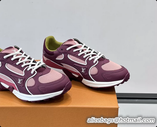 Shop Duplicate Louis Vuitton LV Olympia Sneaker Burgundy Pink Lace Technical Mesh and Nubuck Leather 6061704