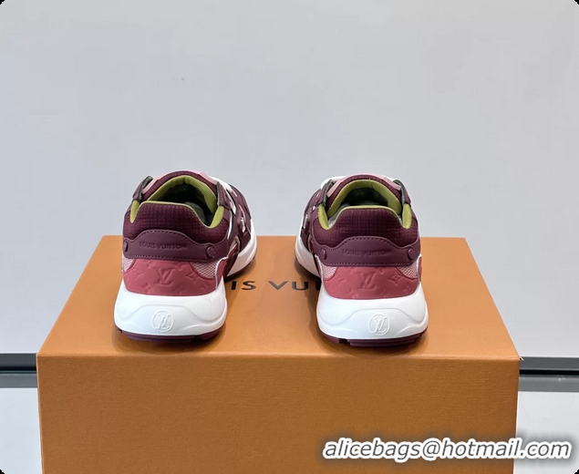 Shop Duplicate Louis Vuitton LV Olympia Sneaker Burgundy Pink Lace Technical Mesh and Nubuck Leather 6061704