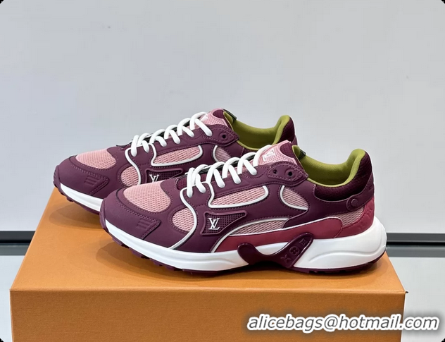 Shop Duplicate Louis Vuitton LV Olympia Sneaker Burgundy Pink Lace Technical Mesh and Nubuck Leather 6061704