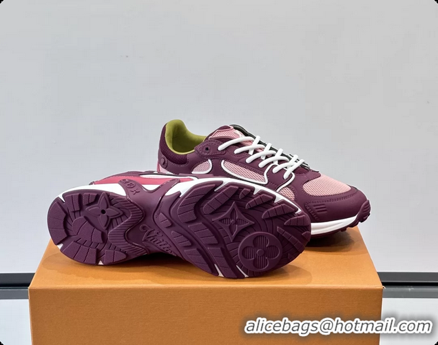 Shop Duplicate Louis Vuitton LV Olympia Sneaker Burgundy Pink Lace Technical Mesh and Nubuck Leather 6061704