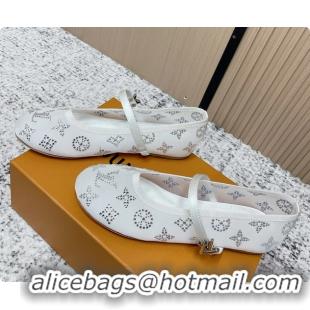 Unique Discount Louis Vuitton Mary Jane Romy Flat Ballerina White Mesh Strass 6061705