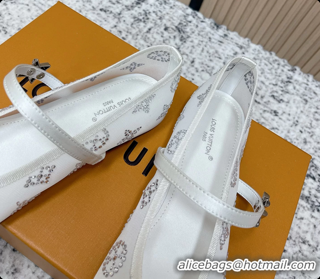 Unique Discount Louis Vuitton Mary Jane Romy Flat Ballerina White Mesh Strass 6061705