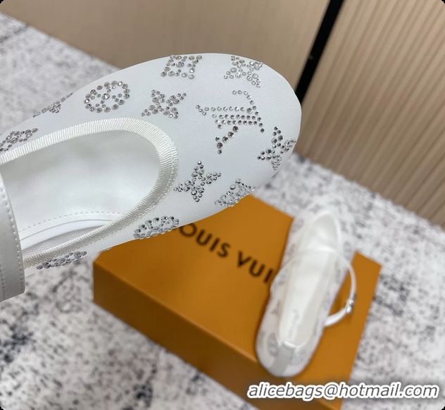 Unique Discount Louis Vuitton Mary Jane Romy Flat Ballerina White Mesh Strass 6061705