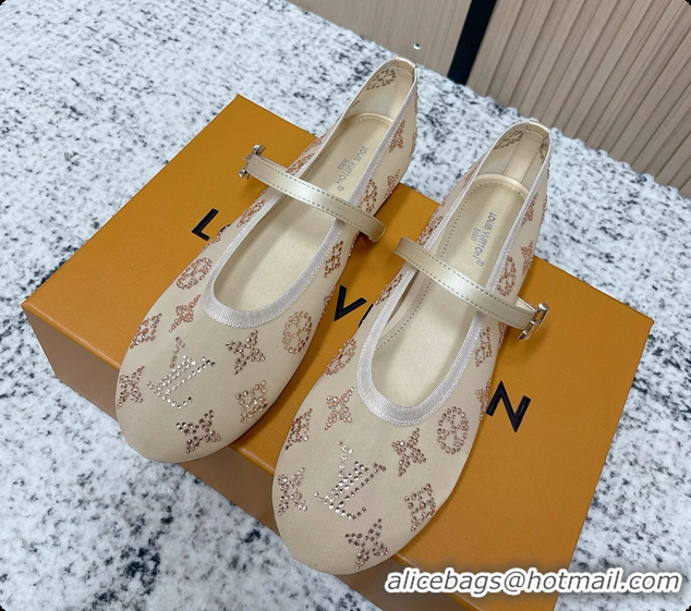 Lower Price Louis Vuitton Mary Jane Romy Flat Ballerina Nude Beige Mesh Strass 6061705