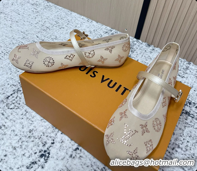 Lower Price Louis Vuitton Mary Jane Romy Flat Ballerina Nude Beige Mesh Strass 6061705