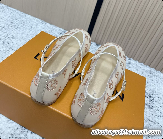 Lower Price Louis Vuitton Mary Jane Romy Flat Ballerina Nude Beige Mesh Strass 6061705