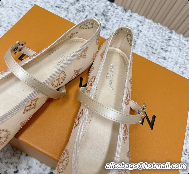 Lower Price Louis Vuitton Mary Jane Romy Flat Ballerina Nude Beige Mesh Strass 6061705