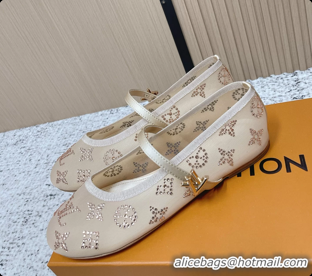 Lower Price Louis Vuitton Mary Jane Romy Flat Ballerina Nude Beige Mesh Strass 6061705