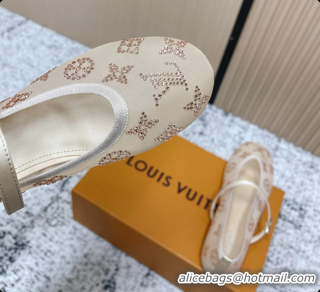 Lower Price Louis Vuitton Mary Jane Romy Flat Ballerina Nude Beige Mesh Strass 6061705