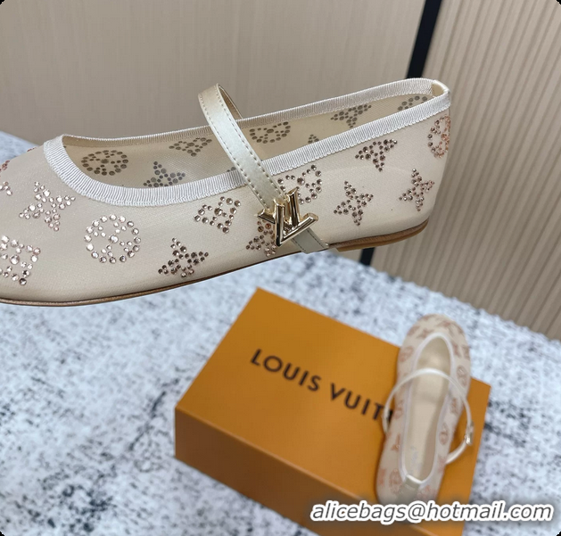 Lower Price Louis Vuitton Mary Jane Romy Flat Ballerina Nude Beige Mesh Strass 6061705