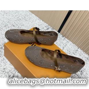 Good Product Louis Vuitton Mary Jane Romy Flat Ballerina Brown Mesh Strass 6061705