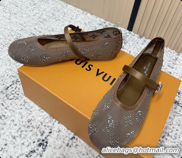 Good Product Louis Vuitton Mary Jane Romy Flat Ballerina Brown Mesh Strass 6061705