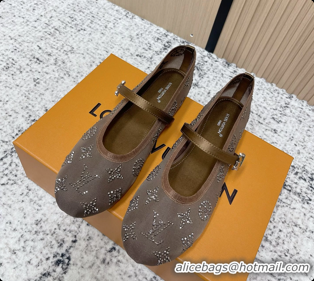 Good Product Louis Vuitton Mary Jane Romy Flat Ballerina Brown Mesh Strass 6061705