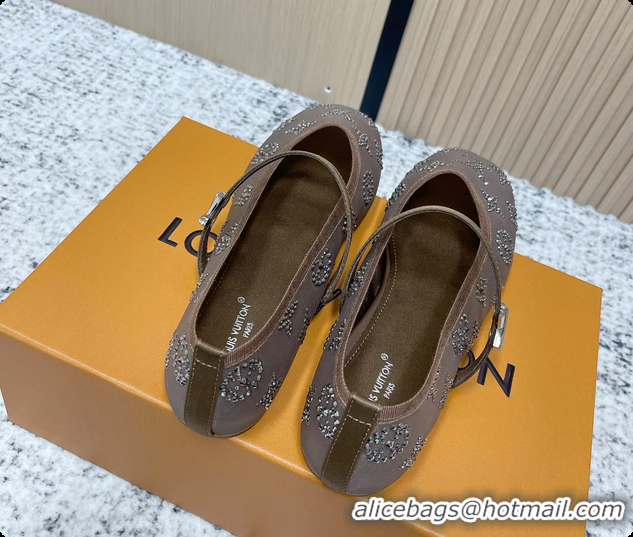 Good Product Louis Vuitton Mary Jane Romy Flat Ballerina Brown Mesh Strass 6061705