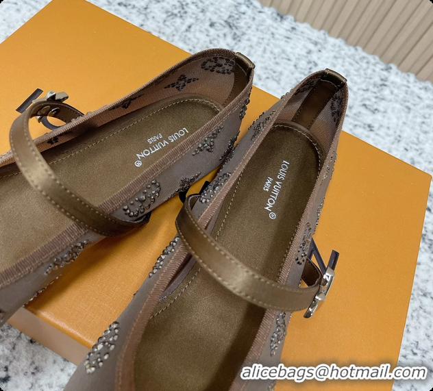 Good Product Louis Vuitton Mary Jane Romy Flat Ballerina Brown Mesh Strass 6061705