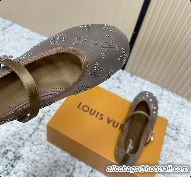 Good Product Louis Vuitton Mary Jane Romy Flat Ballerina Brown Mesh Strass 6061705