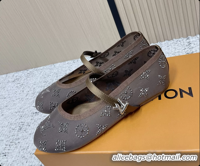 Good Product Louis Vuitton Mary Jane Romy Flat Ballerina Brown Mesh Strass 6061705