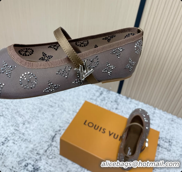 Good Product Louis Vuitton Mary Jane Romy Flat Ballerina Brown Mesh Strass 6061705