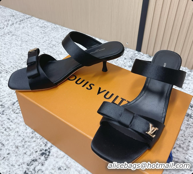 Good Quality Louis Vuitton 6AM High Heeled Sandals Black Satin 6061706