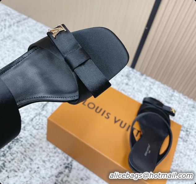 Good Quality Louis Vuitton 6AM High Heeled Sandals Black Satin 6061706