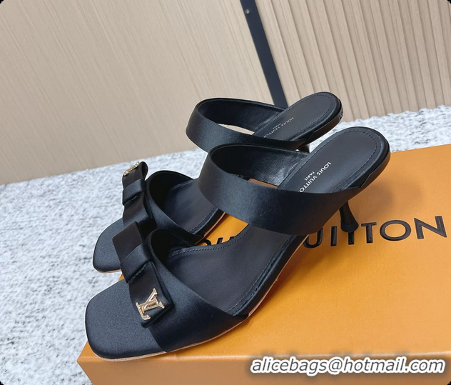 Good Quality Louis Vuitton 6AM High Heeled Sandals Black Satin 6061706