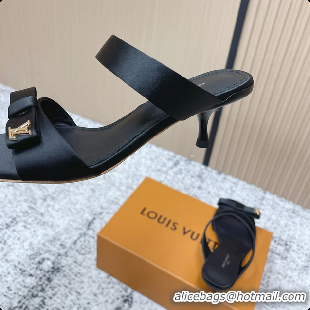 Good Quality Louis Vuitton 6AM High Heeled Sandals Black Satin 6061706