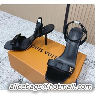 Stylish Louis Vuitton 6AM High Heeled Sandals Black Satin 6061707
