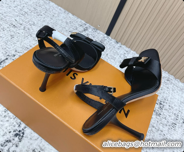 Stylish Louis Vuitton 6AM High Heeled Sandals Black Satin 6061707
