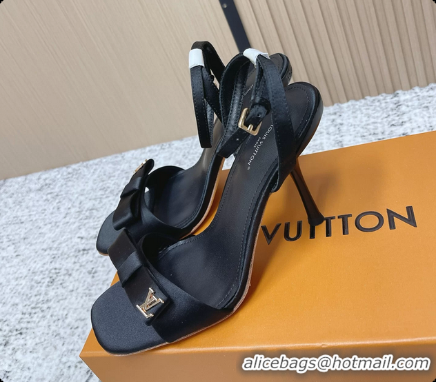 Stylish Louis Vuitton 6AM High Heeled Sandals Black Satin 6061707