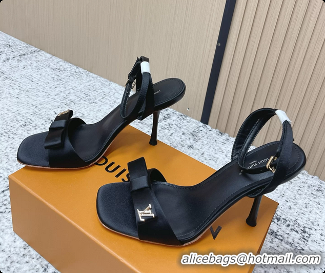 Stylish Louis Vuitton 6AM High Heeled Sandals Black Satin 6061707