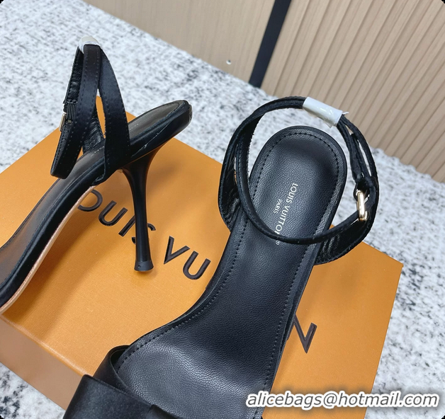 Stylish Louis Vuitton 6AM High Heeled Sandals Black Satin 6061707