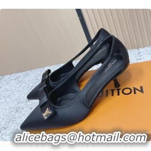 Sumptuous Louis Vuitton 6AM High Heeled Pumps Black Satin 6061708