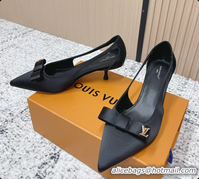 Sumptuous Louis Vuitton 6AM High Heeled Pumps Black Satin 6061708