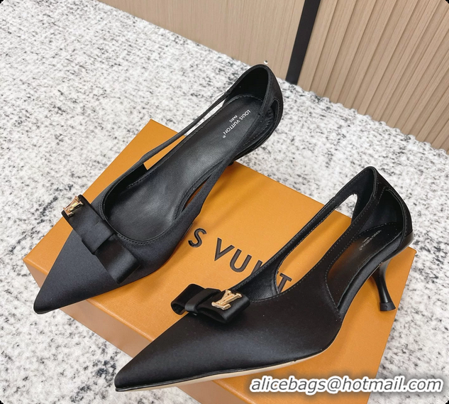 Sumptuous Louis Vuitton 6AM High Heeled Pumps Black Satin 6061708