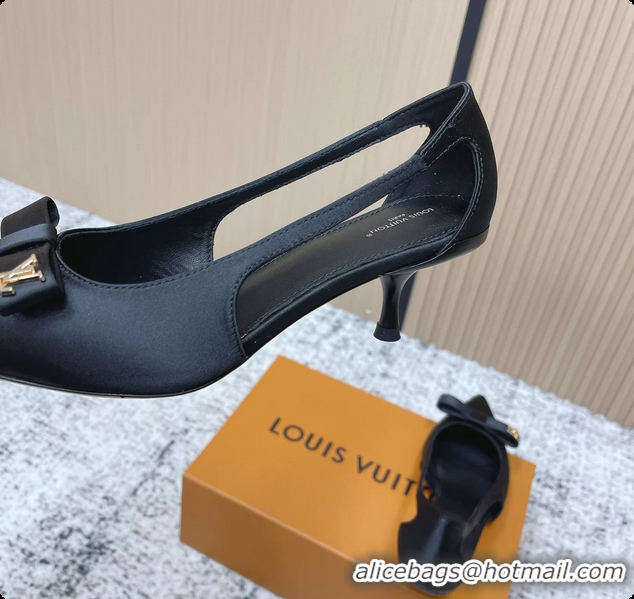 Sumptuous Louis Vuitton 6AM High Heeled Pumps Black Satin 6061708