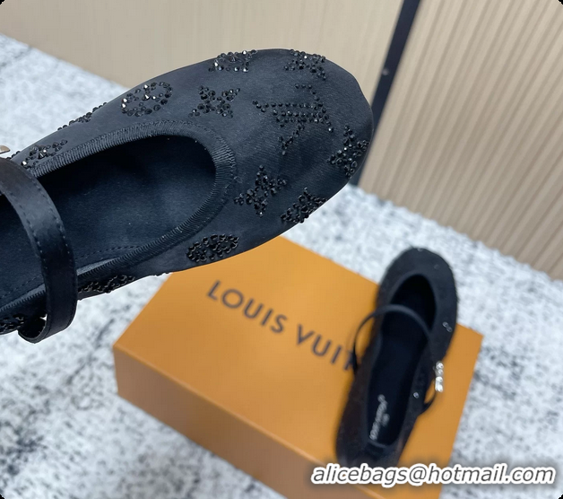 Luxury Louis Vuitton Mary Jane Romy Flat Ballerina Black Mesh Strass 6061709