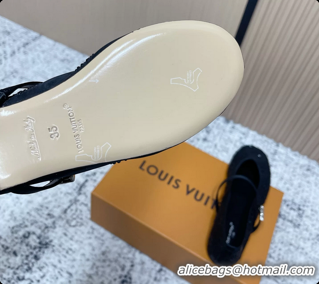 Luxury Louis Vuitton Mary Jane Romy Flat Ballerina Black Mesh Strass 6061709