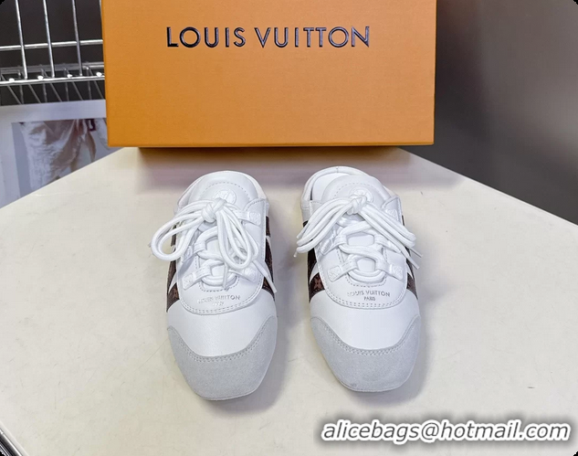 Good Product Louis Vuitton LV Sneakerina Open Back Ballerina Sneakers White Satin and Monogram Canvas 6061711