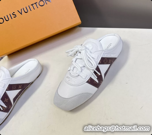 Good Product Louis Vuitton LV Sneakerina Open Back Ballerina Sneakers White Satin and Monogram Canvas 6061711