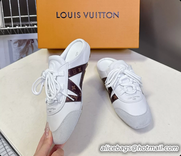 Good Product Louis Vuitton LV Sneakerina Open Back Ballerina Sneakers White Satin and Monogram Canvas 6061711